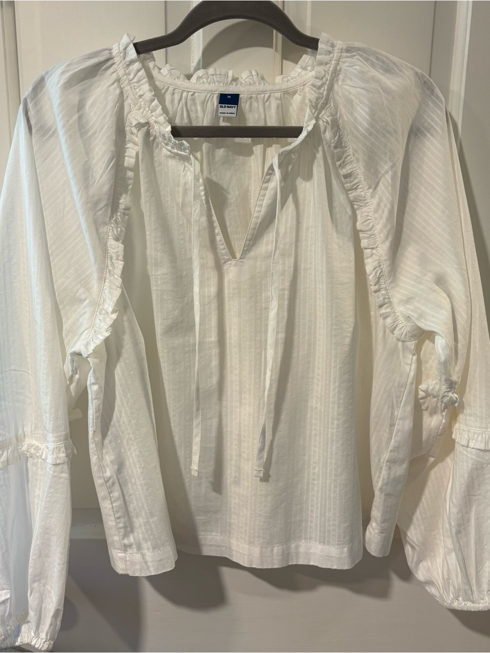Old Navy White Ruffle Tie-Neck Boho Blouse
